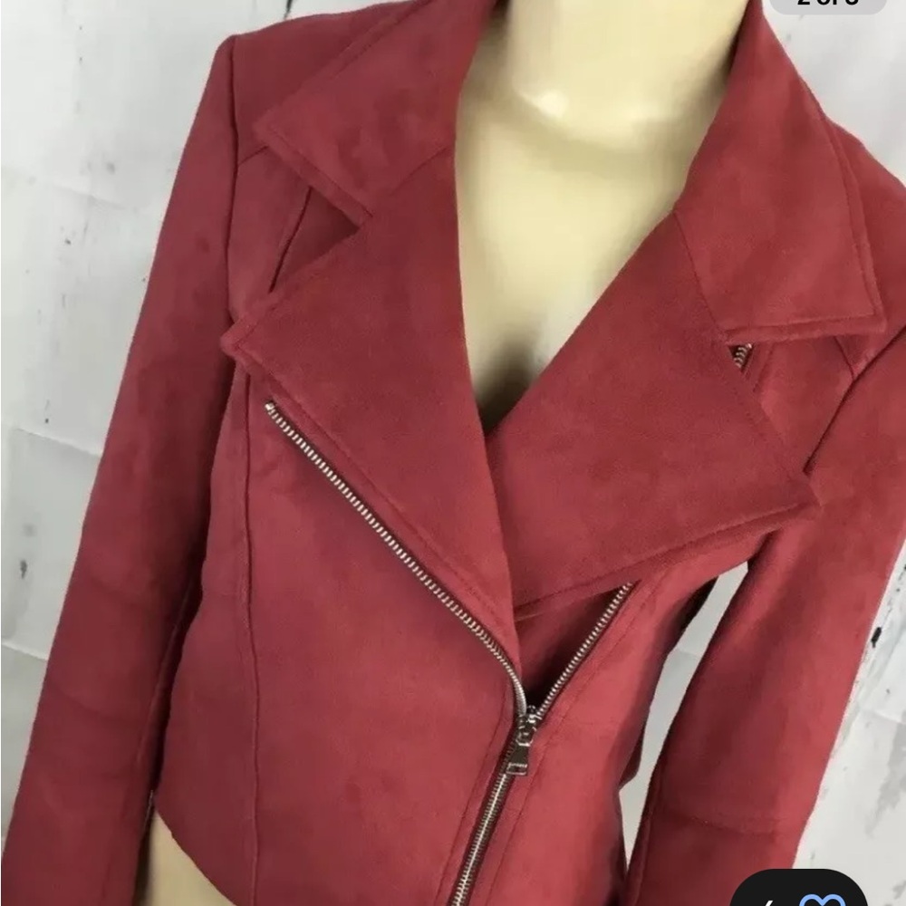 Express Womens Faux Suede Leather Moto Jacket Sz Small Orange /Red
